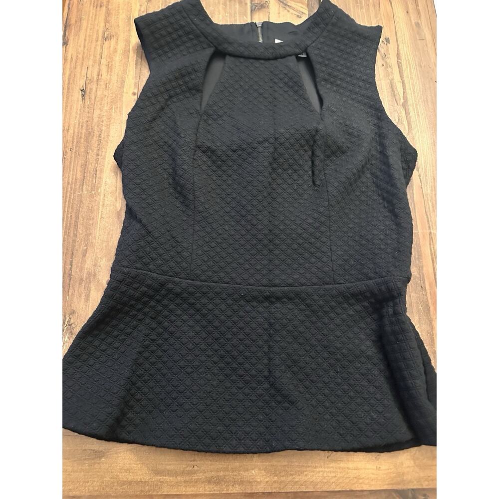 Trina Turk 4 Black Tank Top Textured Back Zip Sleeveless Peplum Cut Out Blouse